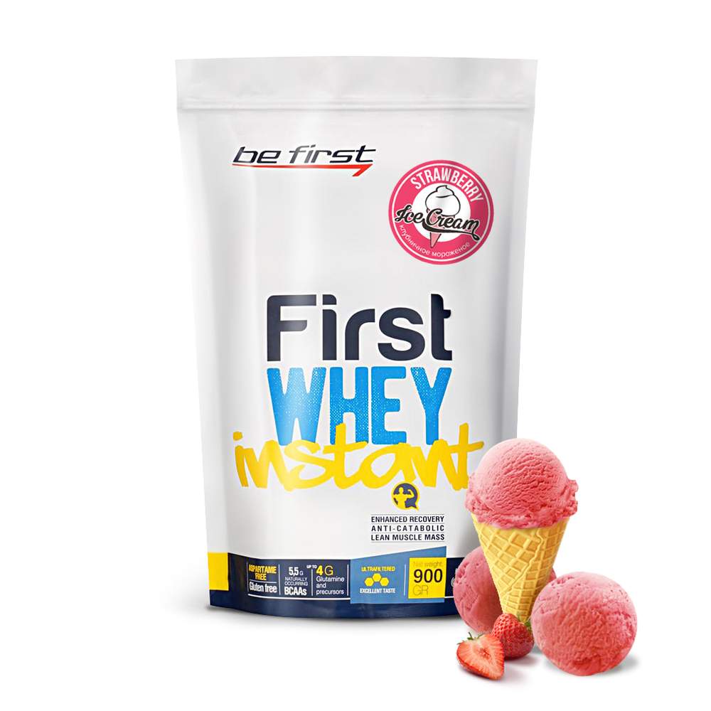 Сывороточный протеин Be First First Whey instant 900 г клубничное мороженое sr849