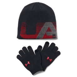 Комплект шапка и перчатки under armour Boys Beanie Glove Combo Black  Graphite  Red 1321599-001 - фото 1