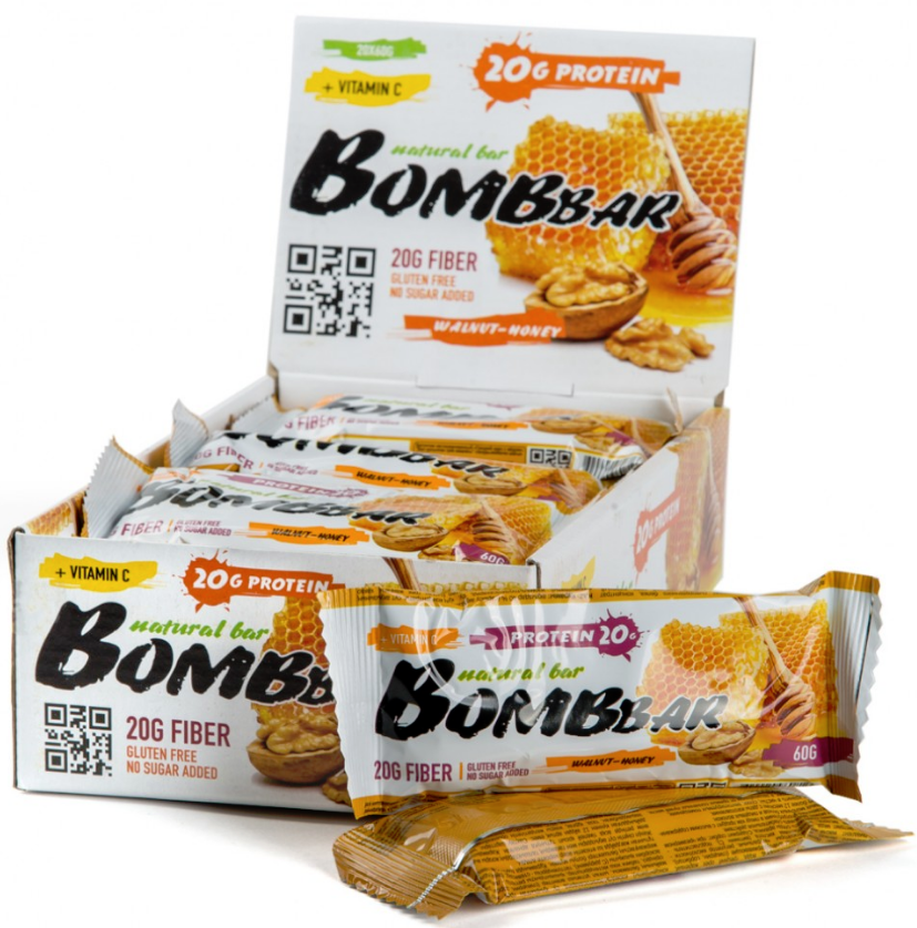 Батончики протеиновые Bombbar Протеиновый батончик (20 шт в уп) 60 г грецкие орехи с медом sr2021