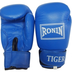 Перчатки бокс Ronin Tiger натуральная кожа Y713 синий  8 унций0054825 - фото 1