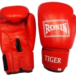Перчатки бокс Ronin Tiger натуральная кожа Y713 красный  6 унций00034488 - фото 1